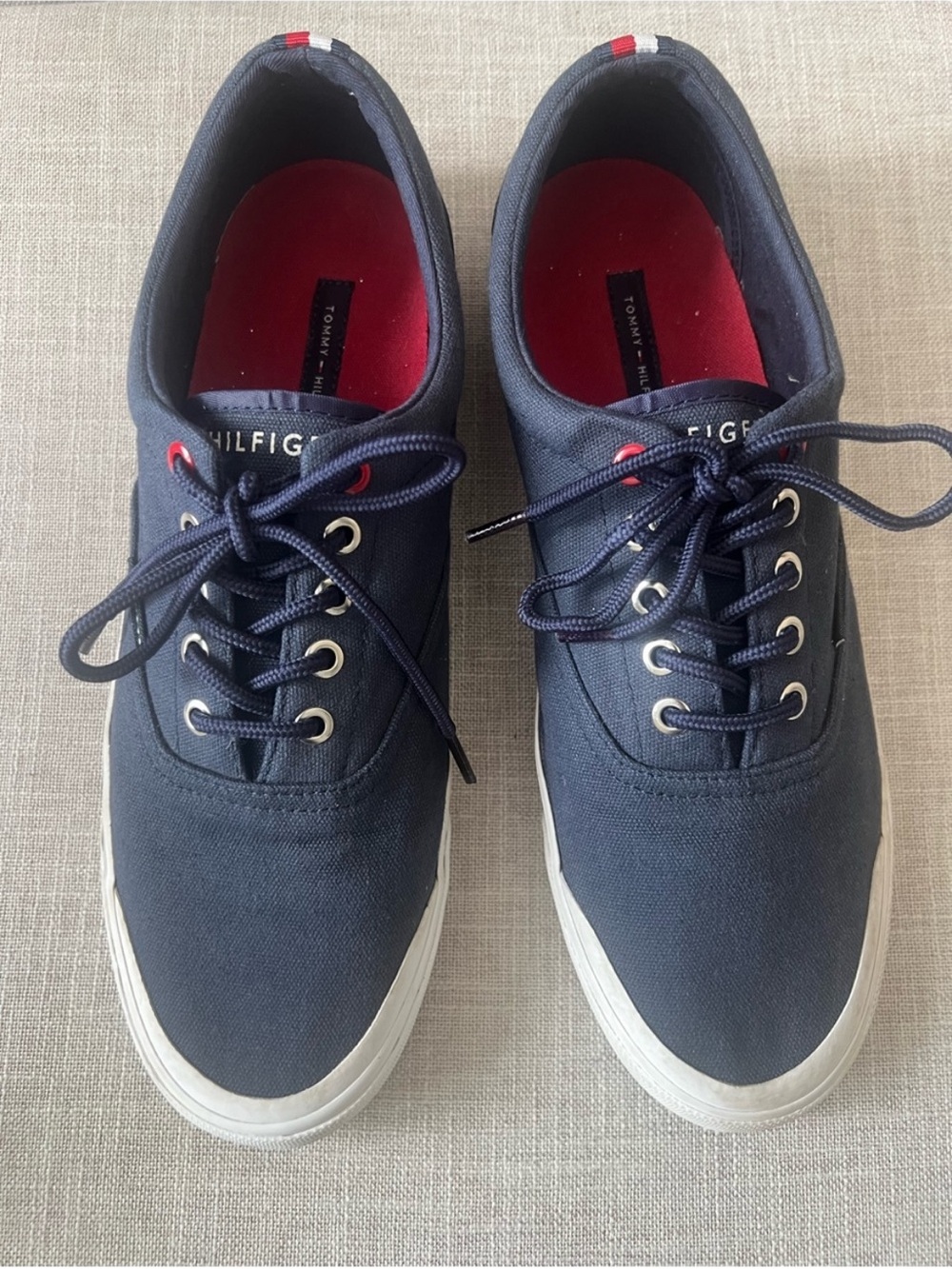 Tommy Hilfiger Navy Canvas Lace-Up Sneakers, men’s 10.5, preppy casual logo